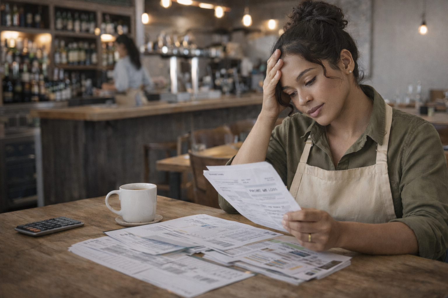 Restaurant owner reviewing operations